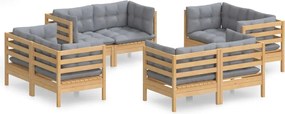 vidaXL Set mobilier de grădină cu perne, 8 piese, gri, lemn de pin