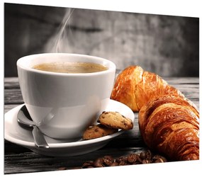 Tablou cu ceașca de cafea și croissant (70x50 cm), în 40 de alte dimensiuni noi