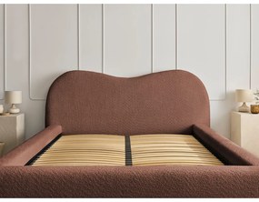 Pat matrimonial portocaliu tapițat cu spațiu de depozitare cu somieră 180x200 cm Orlane – Bobochic Paris