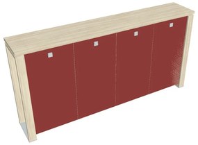 Dulap mediu pentru haine Verno+ S 260 x 46 x 130 cm, uși de sticlă, salcâm / roșu