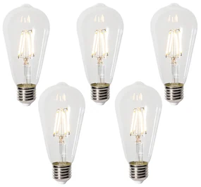 Set de 5 becuri LED E27 dimabile ST64 transparente 5W 600 lm 2700K