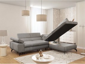 Colțar gri deschis cu tapițerie din chenille (cu colț pe partea dreaptă/în formă de ”L”) Marbeya – Ropez