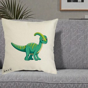 Perna Decorativa Parasaur Verde, 40x40 cm, Ecru, Husa Detasabila, Perna Inclusa, BEKZ®