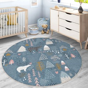Covor pentru copii albastru lavabil ø120 cm Forest Land – Mila Home