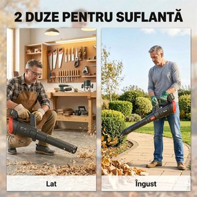 Outsunny Suflător cu Baterie 18V, Suflător de Frunze cu 2 Baterii 4Ah, Motor Brushless 600W, 3 Trepte Viteză 149 km/h, Turbo Boost, 2 Țevi, Încărcător, pentru Grădină Frunze Zăpadă Praful | Aosom Romania
