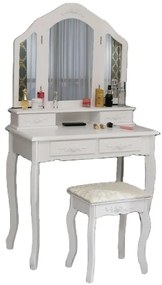 RESIGILAT- Set Nadia, Masă de toaletă cu 3 oglinzi, 4 sertare, scaun, Alb