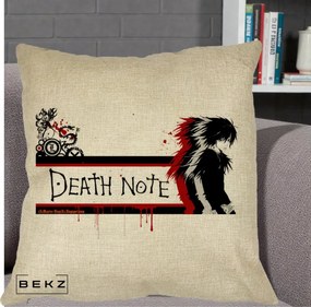 Perna Personalizata Death Note L Lawliet Rosu-Negru, 40x40 cm, Crem, Husa Detasabila, Perna Inclusa, BEKZ®