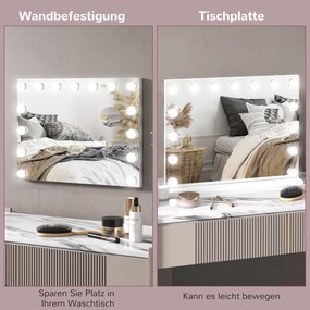 HOMCOM Oglindă de Machiaj cu LED-uri, 3 moduri de lumină, dimabilă, control tactil, USB, 58x48cm, Alb | Aosom Romania