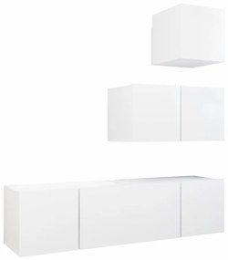 vidaXL Set dulapuri TV, 4 piese, alb, lemn prelucrat