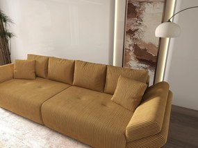 Canapea extensibilă dumonde cu ladă de depozitare si sezut confortabil din spuma high-density, Berlin Zoom Mustar 300x100 cm