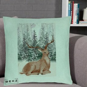 Perna Decorativa Ren in Padure Roz Moale, 40x40 cm, Verde Menta, Husa Detasabila, Perna Inclusa, BEKZ®