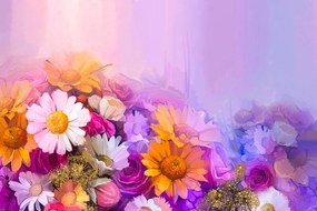 Tapet pictură în ulei cu flori viu colorate
