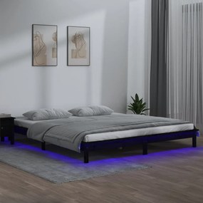 Cadru de pat cu LED, negru, 140x190 cm, lemn masiv Negru, 140 x 190 cm