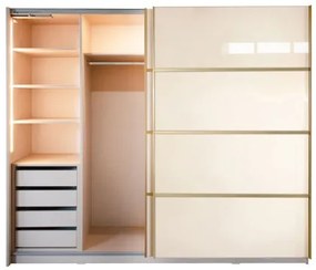 Gold Dulap 2500 Crem cu usi MDF Lucios + 2 Comode