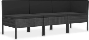 vidaXL Set mobilier de grădină cu perne, 3 piese, negru, poliratan