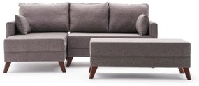 Coltar Modular pe Stanga cu Taburet, Cadru Lemn de Brad, Bella Mini, Gri