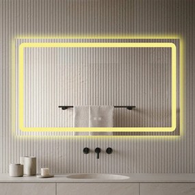 Oglindă LED Dreptunghiulară (110x70 cm), 3 Moduri Iluminare (Lumină Rece, Naturală, Caldă), Intensitate Reglabilă, Funcție Dezaburire, Control Tactil (Touch)