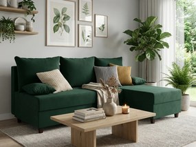 Coltar extensibil de colt VALERIO SLIM, verde inchis, reversibil, 200x140 cm + 2 perne GRATUIT