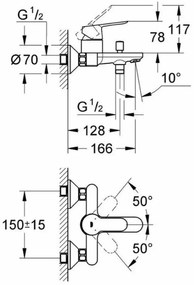 Set baterie lavoar, baterie cada si set de dus, crom lucios, Grohe BauEdge