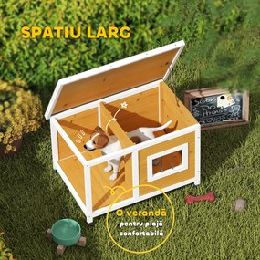 PawHut Cușcă pentru Câini de Exterior din Lemn cu Verandă Acoperită și Acoperiș Înclinat, 85.5x62x60 cm, Multicolor | Aosom Romania