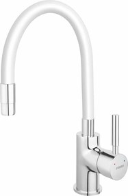 Baterie bucatarie cu pipa flexibila alba Ferro Zumba