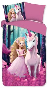 Lenjerie de pat pentru copii roz din microfibră pentru pat de o persoană, extinsă 140x220 cm Julia – Good Morning