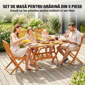 Outsunny Set de Luat Masa pentru Grădină 5 Piese, Masă și 4 Scaune Rabatabile | Aosom Romania