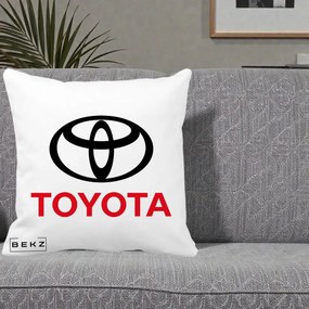Perna Personalizata cu emblema Toyota, 40x40 cm, Alba Mata, Husa Detasabila, Perna Inclusa, BEKZ®
