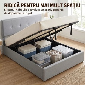 HOMCOM Pat cu ladă 140 x 190 cm, tapițat cu aspect de in, gri închis | Aosom Romania