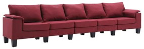 287108 vidaXL Canapea cu 5 locuri, roșu vin, material textil