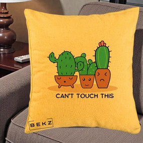 Perna Decorativa Cactus Funny Can't Touch This, 40x40 cm, Galben, Husa Detasabila, Perna Inclusa, BEKZ®