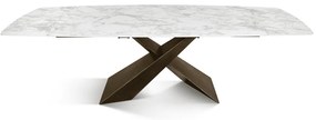 MIRABELLE -MASA BLAT ROTUNJIT CERAMICA ALB  EXTENSIBILA -PICIOR METALIC BRONZ  160 cm/90 cm