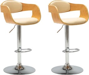 vidaXL Scaune de bar, 2 buc., crem, lemn curbat și piele ecologică