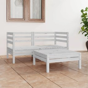 vidaXL Set mobilier de grădină, 3 piese, alb, lemn masiv de pin