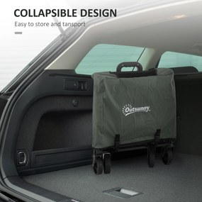 Outsunny Cărucior Pliabil de Grădină de 72l cu Deschidere Posterioară, Roți, Buzunare și Mâner, 114x46x65-92 cm, Verde | Aosom Romania