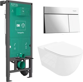 Rezervor incastrat Hansgrohe iFrame 112 cm cu clapeta iFrame Element E crom lucios plus vas WC Rune Ivaldi Grande alb cu capac softclose
