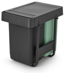Cos de gunoi colectare selectiva Brabantia Sort&Go 1008862, 2x15 L, Montaj intern cu cadru telescopic, Gri/verde