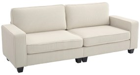 HOMCOM Canapea cu 3 Locuri cu Husă de Cord, Canapea de Sufragerie cu Arc de Înaltă Calitate, până la 400 kg, 227 x 84 x 87 cm, Crem | Aosom Romania