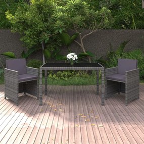 3095490 vidaXL Set mobilier de grădină cu perne, 3 piese, gri, poliratan