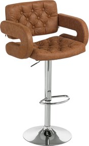 HOMCOM Taburet de Bar cu Înălțime Reglabilă, Scaun Înalt din PU cu Spătar, Suport pentru Picioare, Cotiere și Șezut Moale, Structură din Oțel, Rotativ la 360°, pentru Bucătărie, Maro | Aosom Romania