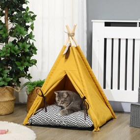 PawHut Pat pentru Animale de Companie, design Tipi drăguț, cu pernă moale de odihnă, podea antiderapantă, pentru câini și pisici, 60 x 60 x 76 cm | Aosom Romania