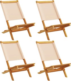 vidaXL Scaune de grădină pliabile, 4 buc., textil bej și lemn masiv