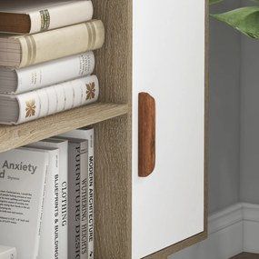 HOMCOM Bibliotecă scandinavă 4 nișe + 2 dulapuri cu poliță dim. 80L x 24l x 123H cm Picioare conice înclinate Lemn masiv Stejar | Aosom Romania