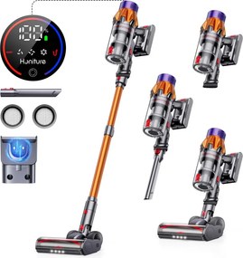 Aspirator vertical Honiture X7 CJD239, 550 W, 45 kPa, 1,5 l, 60 min, 3 moduri, Inaltime reglabila, Filtru HEPA, Ecran tactil, Perie cu LED, Nichel/Galben