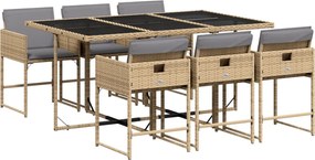 vidaXL Set mobilier pentru grădină, 7 piese, cu perne, bej, poliratan
