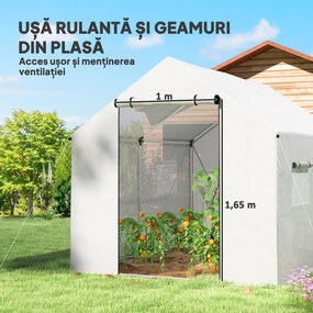 Outsunny Seră de Grădină Tip Tunel 2x3x2 m cu Uși și Ferestre Rulabile, Seră pentru Plante cu Acoperiș Înclinat, Structură din Oțel și Acoperire PE, Anti UV, Alb | Aosom Romania