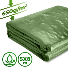Prelată JAGO 650 g / m², ochiuri din aluminiu,verzi, 5 x 8 m