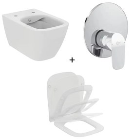 Set vas wc suspendat rimless Ideal Standard i.life B functie bideu si capac plus baterie dus incastrata crom