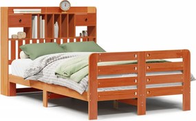 vidaXL Pat cu bibliotecă fără saltea maro 135x190 cm lemn masiv de pin