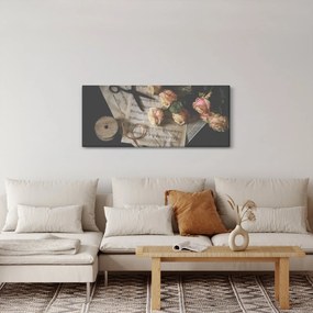 Tablou cu note muzicale și trandafiri (120x50 cm)